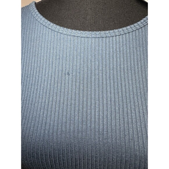 AMERICAN EAGLE‎ Lettuce Cut Ribbed Crop Long Sleeve Blue Shirt Women's LARGE NWT - Picture 10 of 11